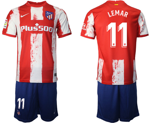 Men's Athletic De Madrid #11 Thomas Lemar Red/White Home Soccer Jersey with Shorts